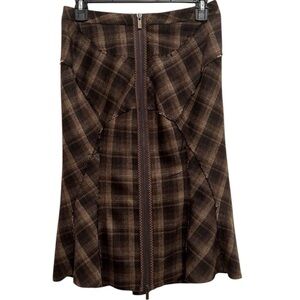 Vintage BCBGMAXAZRIA Lori Skirt Size 0 Brown Plaid Fit Flare Sexy Zip Front NWT